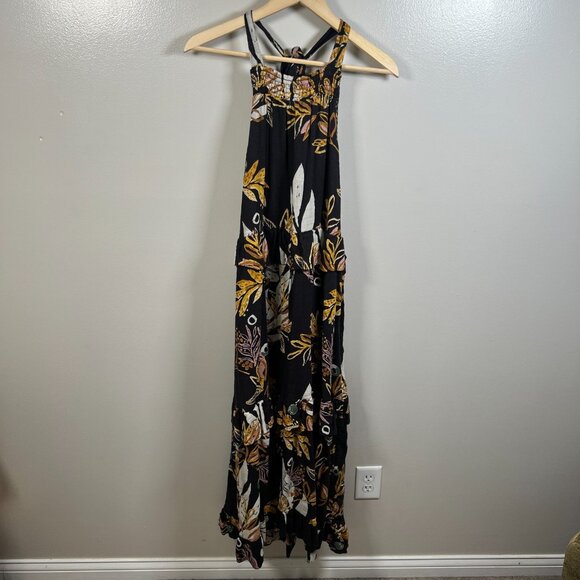 Free People Anita Printed Maxi Dress Size Small? Black Floral Tiered Boho - Picture 2 of 12